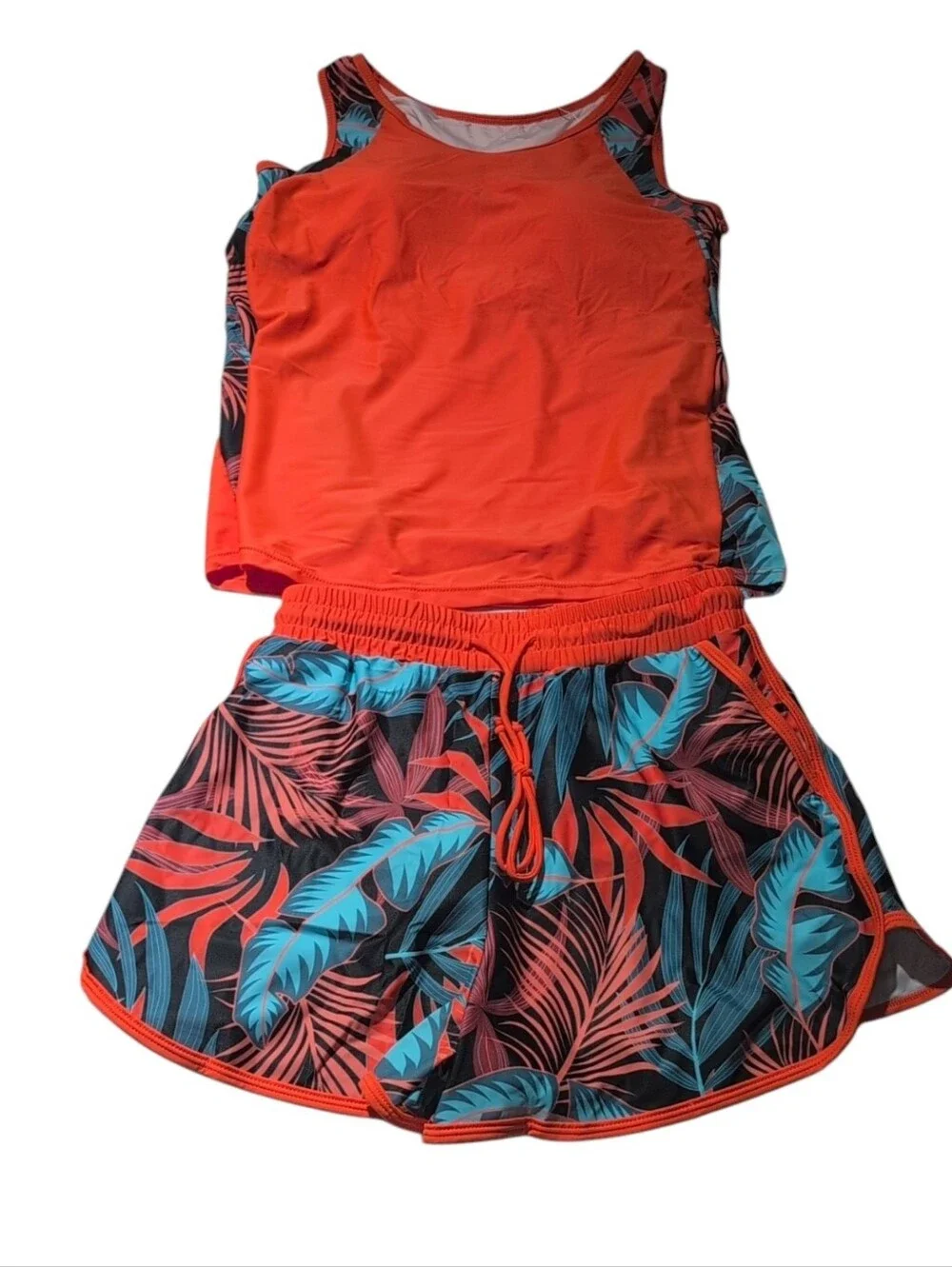 Summer Mae Orange Leafy Print 2 Piece Tankini with Shorts Size 6-8